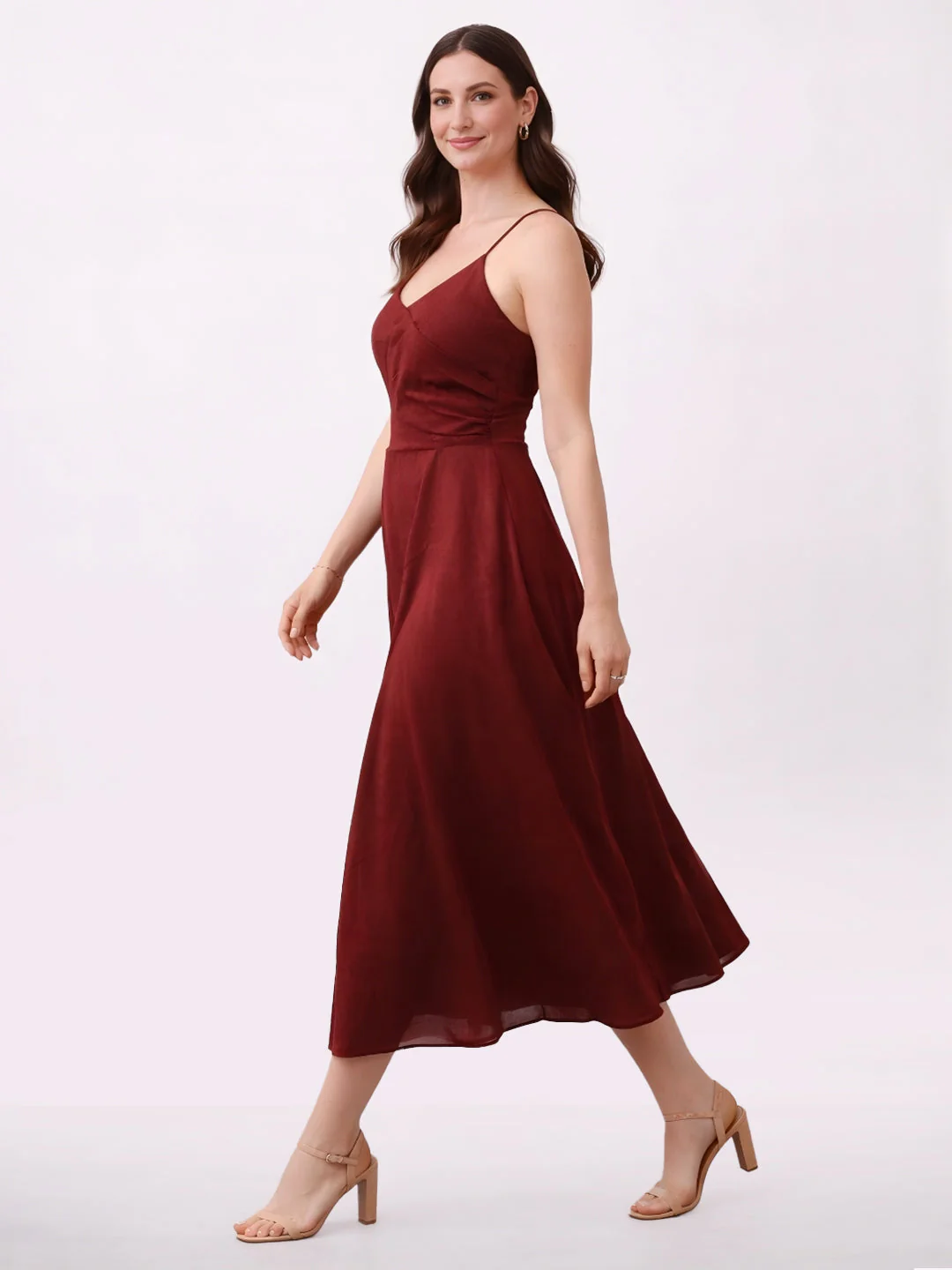 Maroon Solid Maxi Dress - Image 2