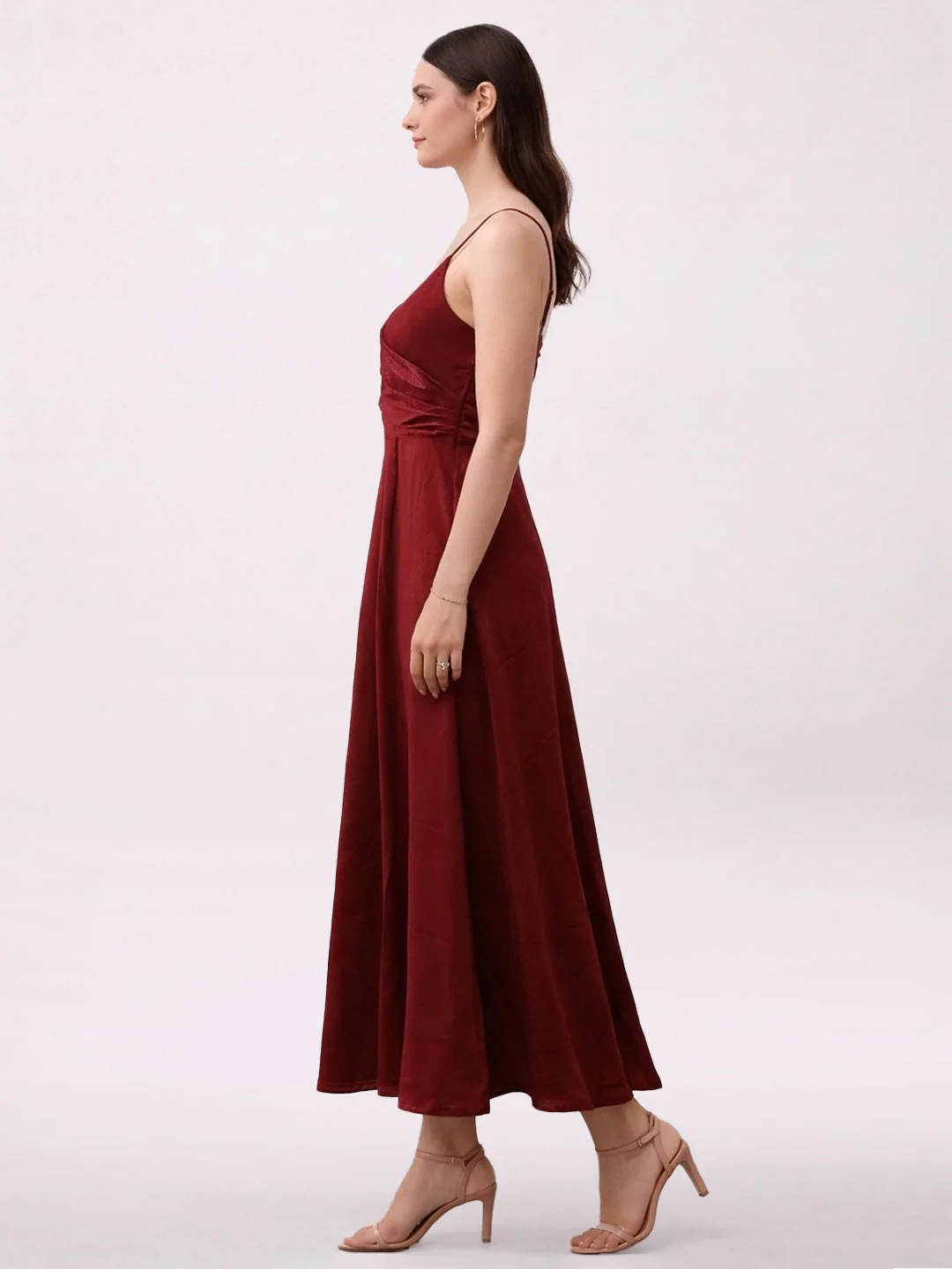 Maroon Solid Maxi Dress - Image 3