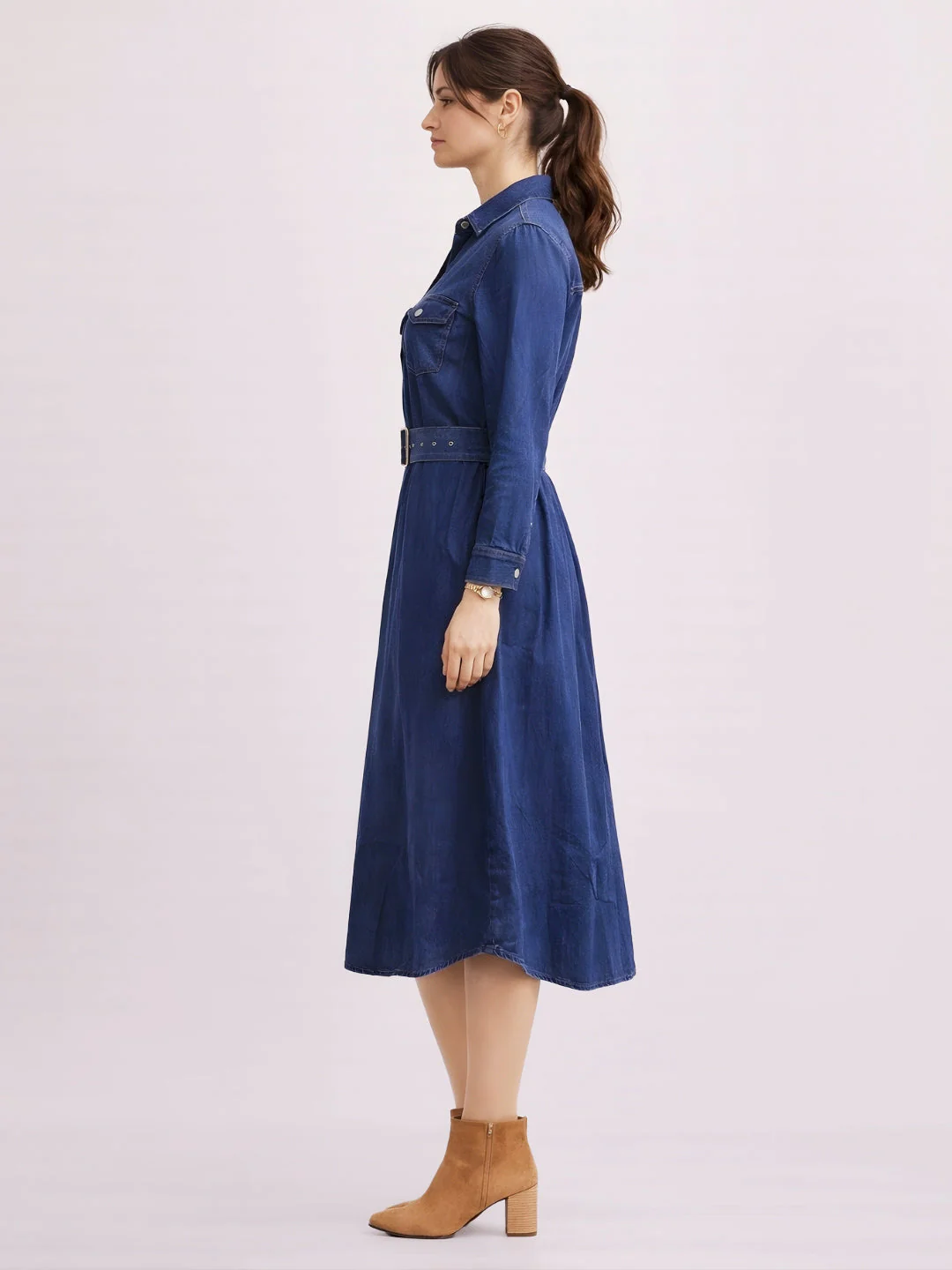 Blue Solid Midi Dress - Image 3