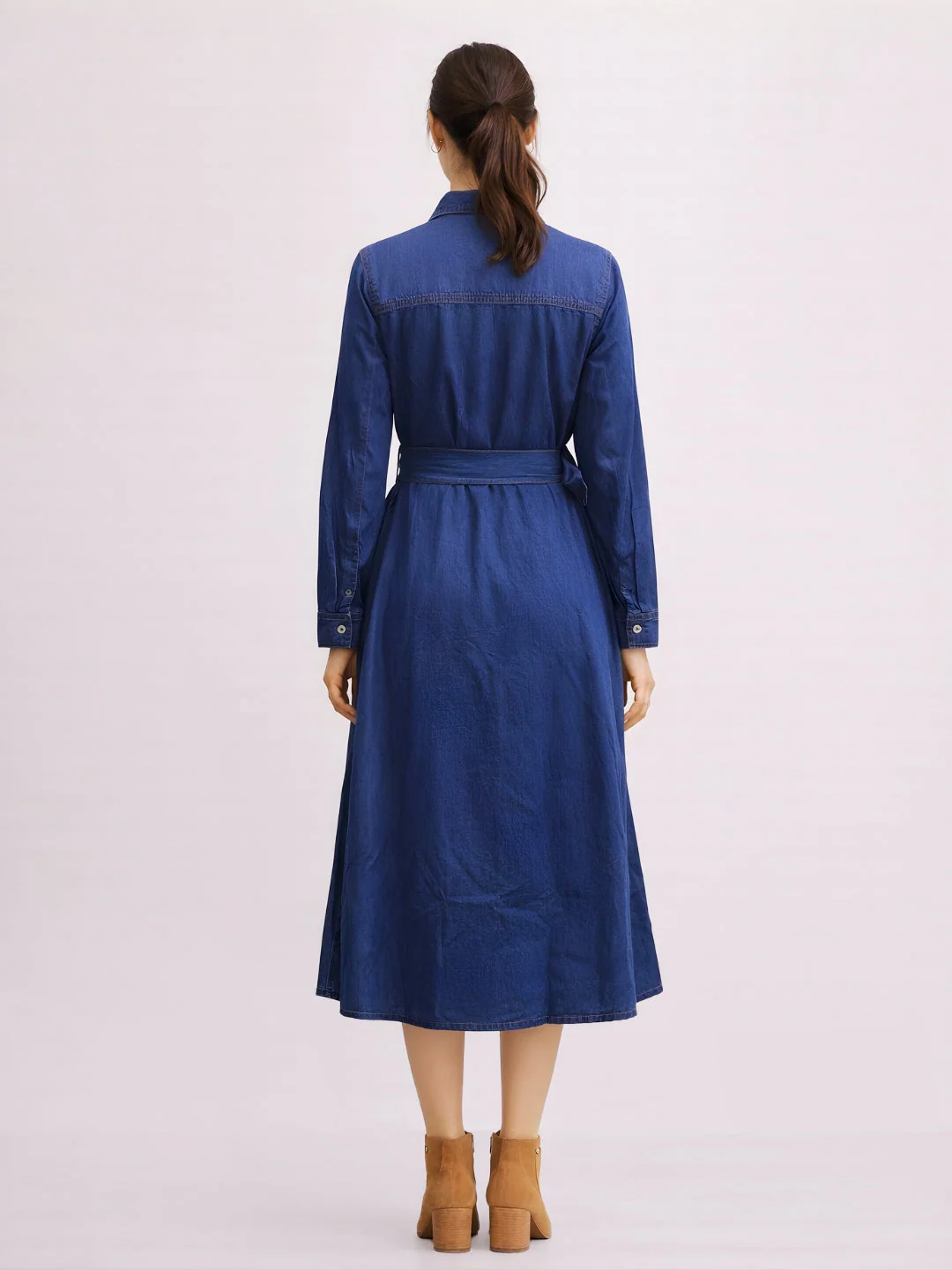 Blue Solid Midi Dress - Image 4