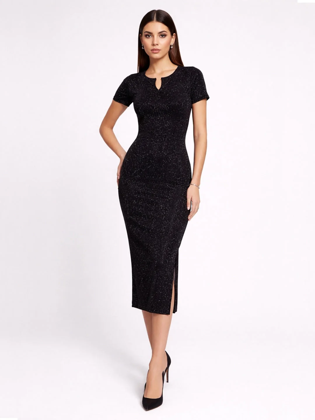 Black Solid Midi Dress