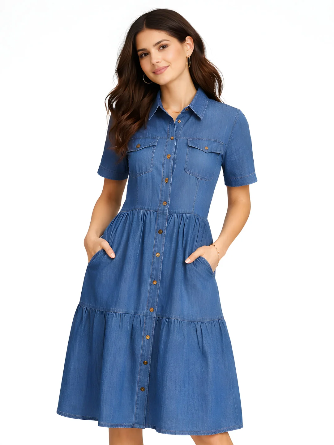 Blue Solid Midi Dress - Image 2