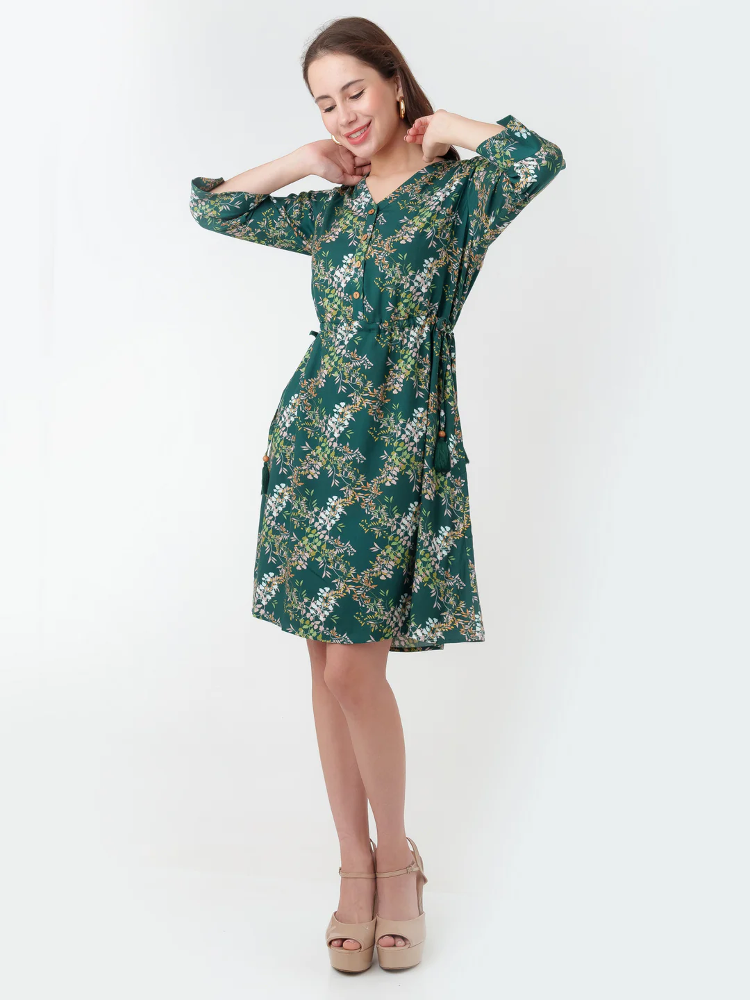 Dark Cedar Printed A-Line Short Dress