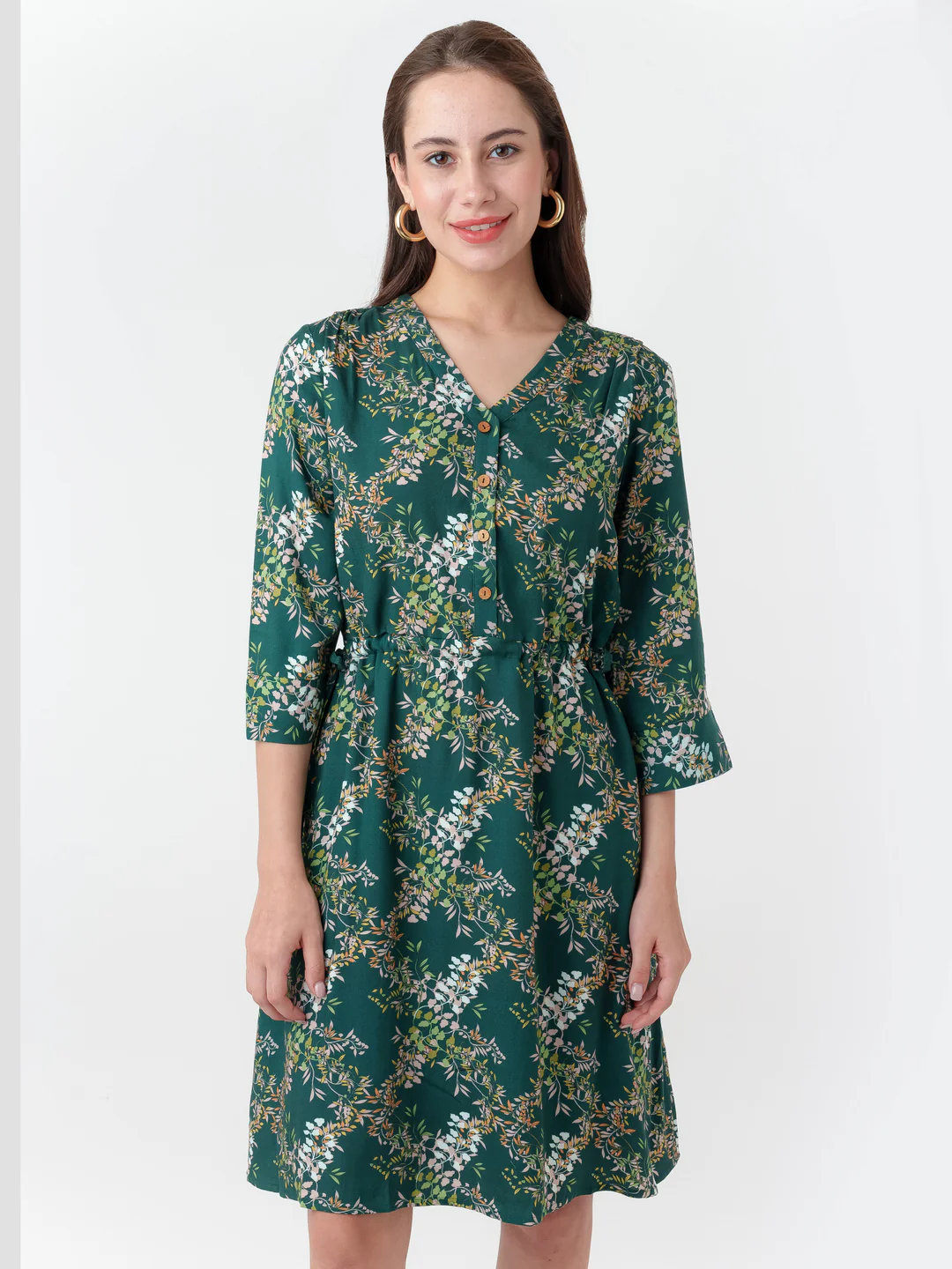 Dark Cedar Printed A-Line Short Dress - Image 2