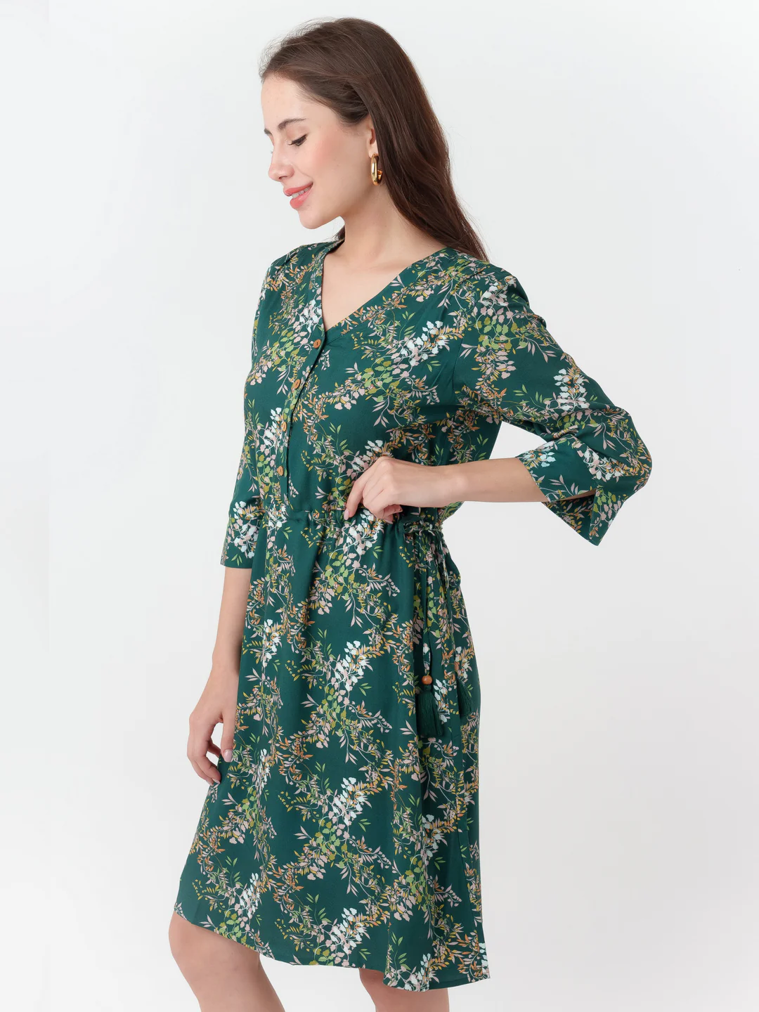 Dark Cedar Printed A-Line Short Dress - Image 3