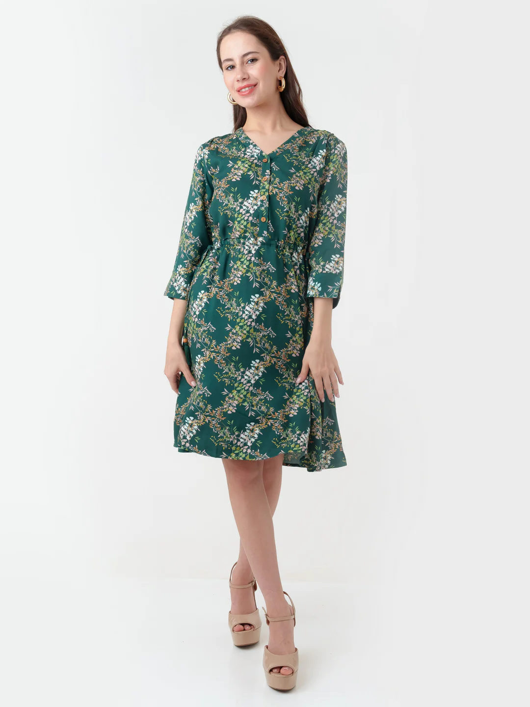Dark Cedar Printed A-Line Short Dress - Image 5