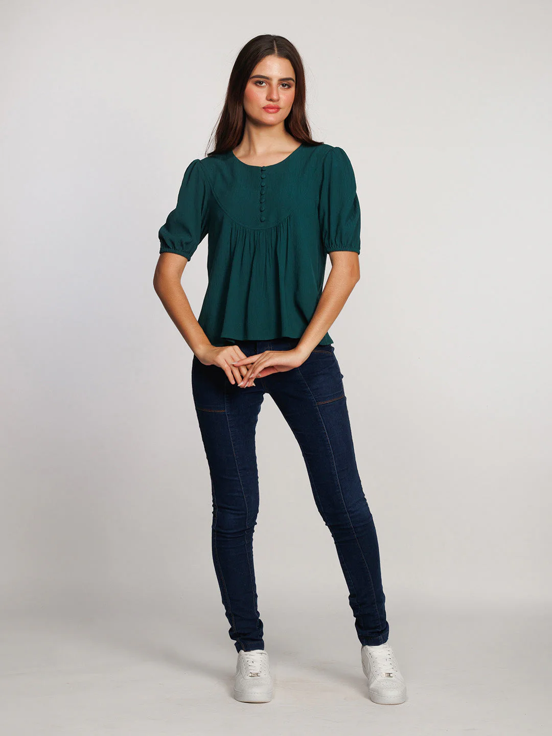 Dark Green Embroidered Flared Top