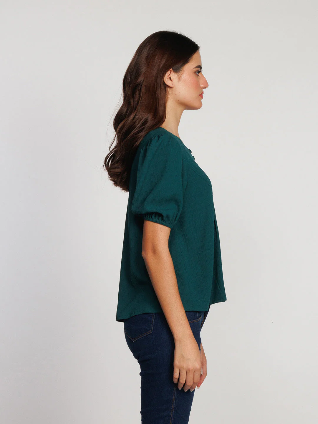 Dark Green Embroidered Flared Top - Image 3