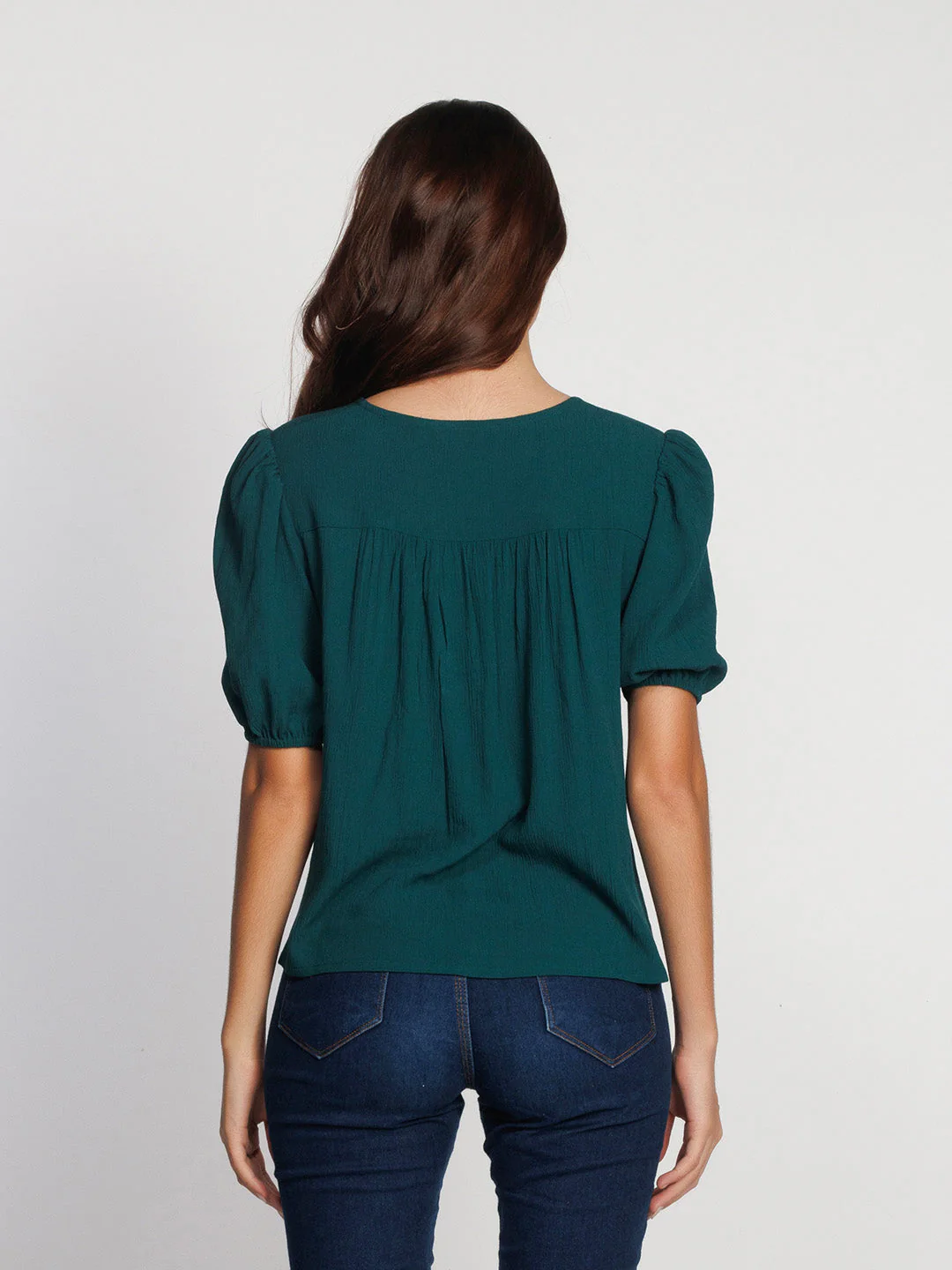 Dark Green Embroidered Flared Top - Image 4