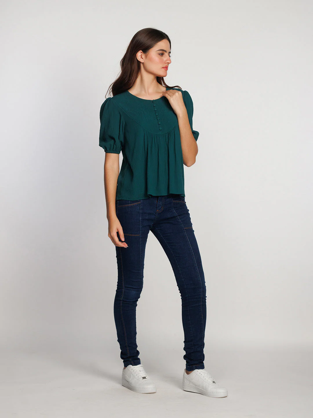 Dark Green Embroidered Flared Top - Image 5