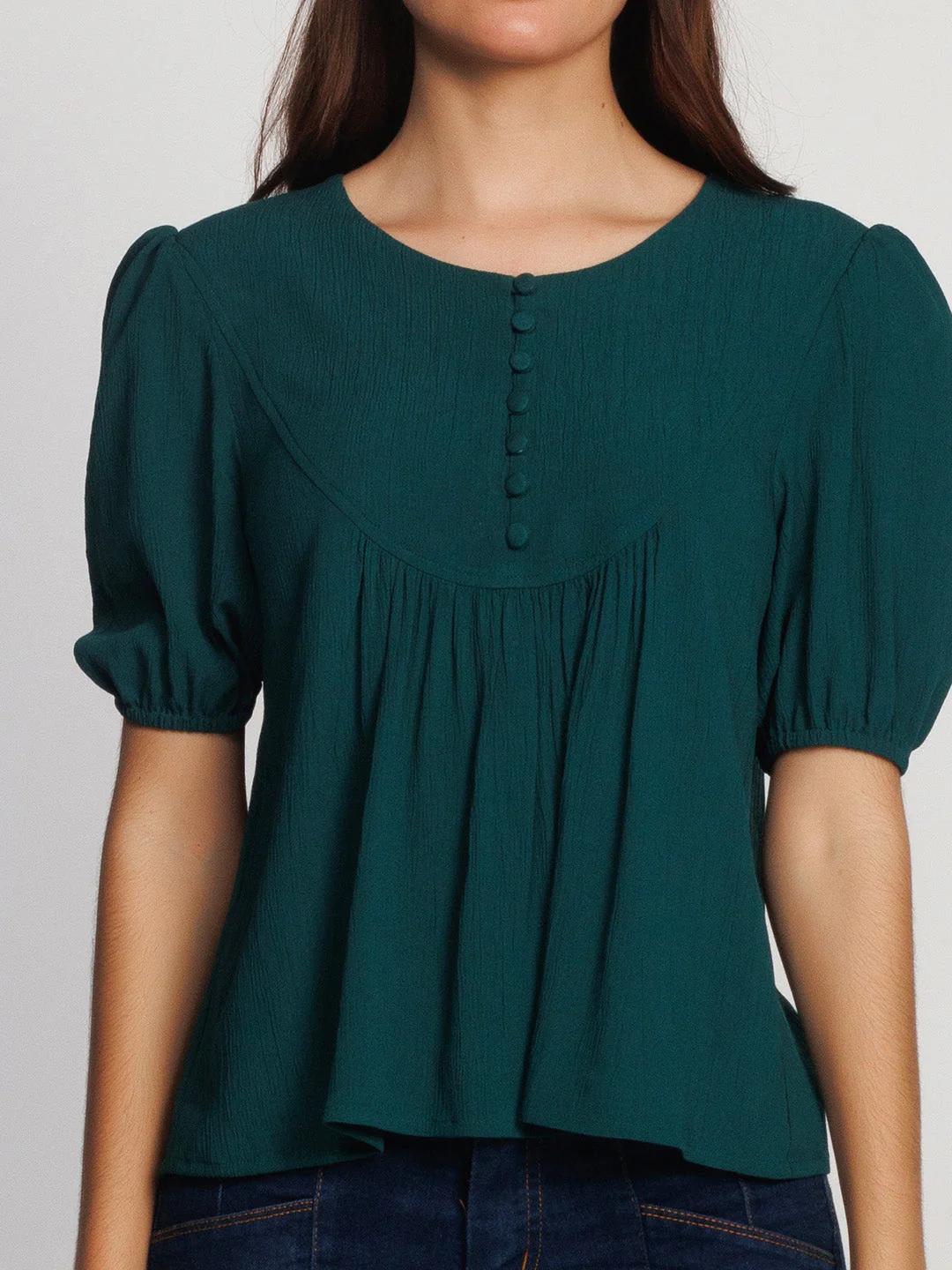 Dark Green Embroidered Flared Top - Image 6