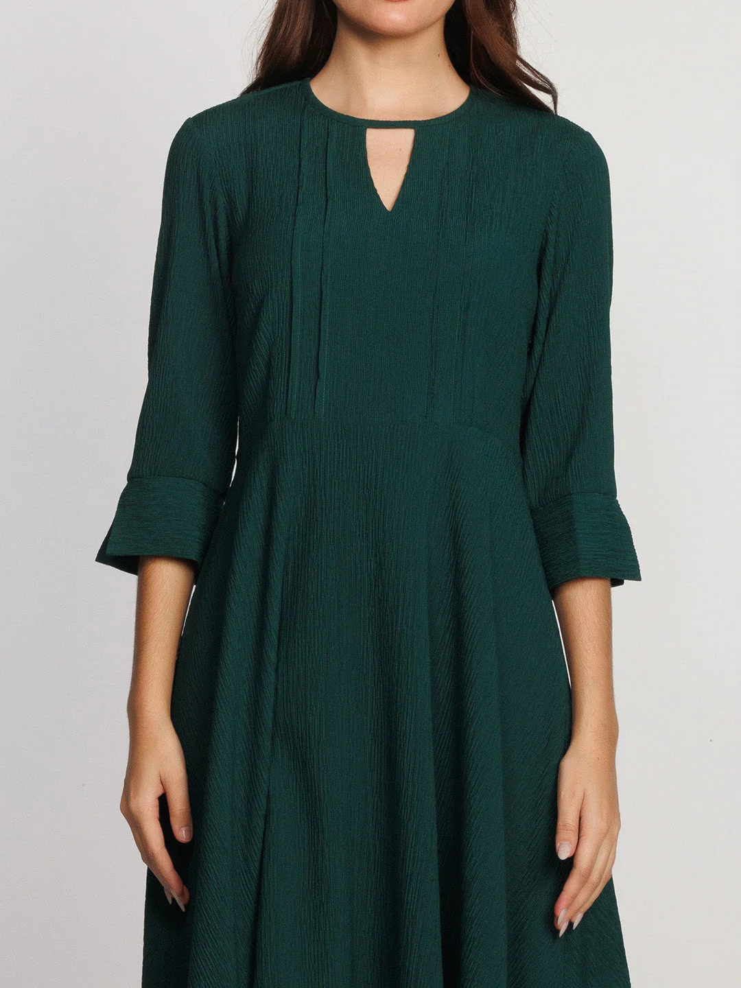 Dark Green Solid A-Line Midi Dress - Image 6