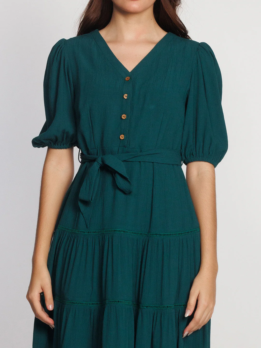Dark Green Solid Flared Short Dress - Image 5