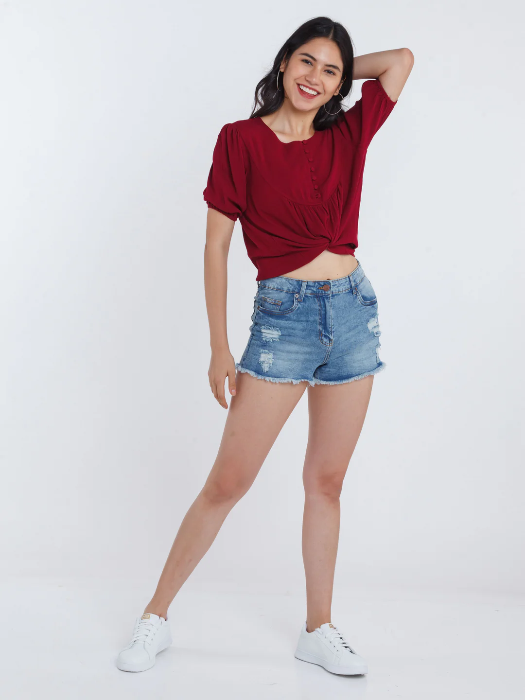 Dark Green Solid Gathered Top