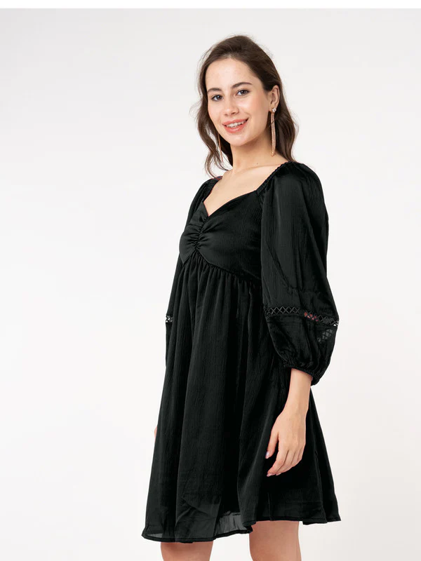 Dark Green Solid Regular Short Dress - Image 3