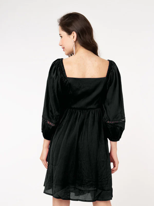 Dark Green Solid Regular Short Dress - Image 4