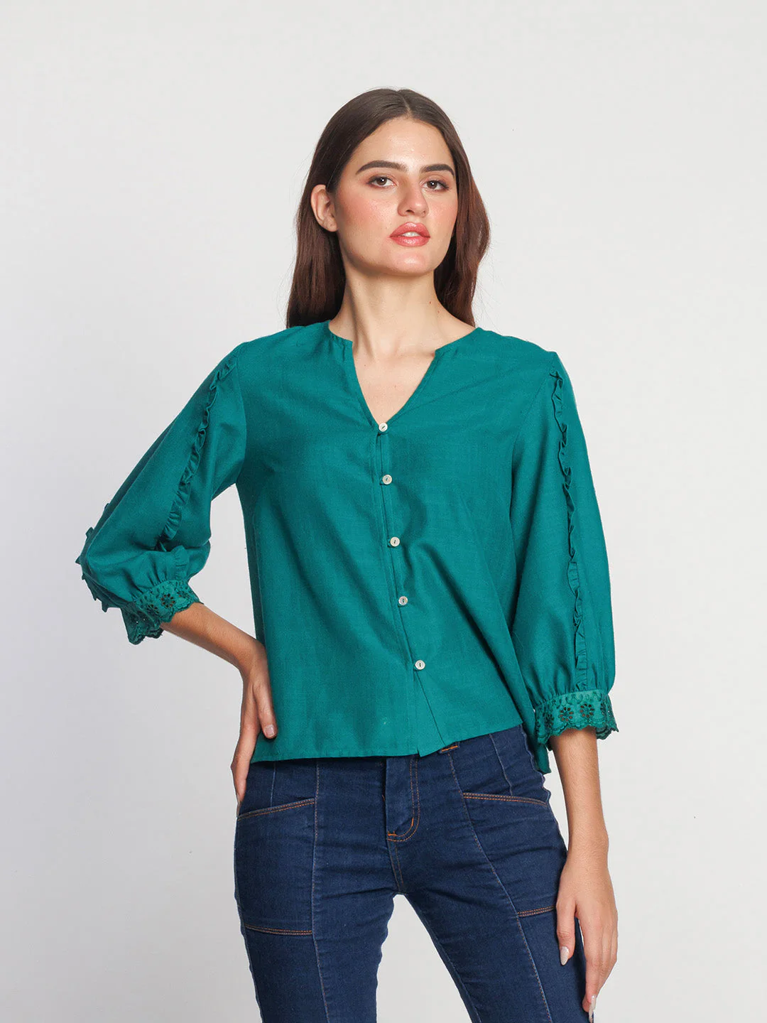Dark Green Solid Regular Top - Image 2