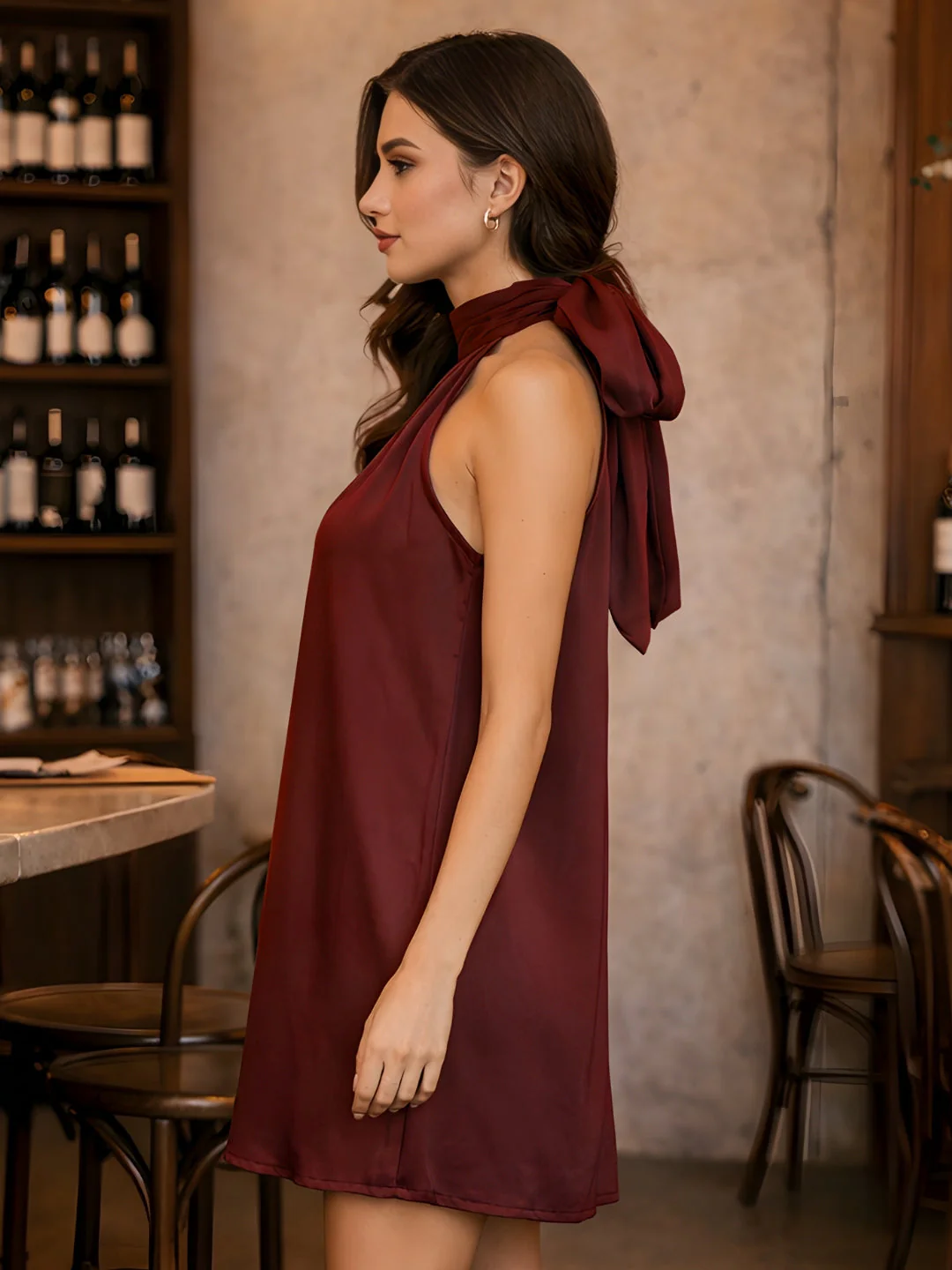 Brown Solid Sleeveless Mini Dress - Image 3