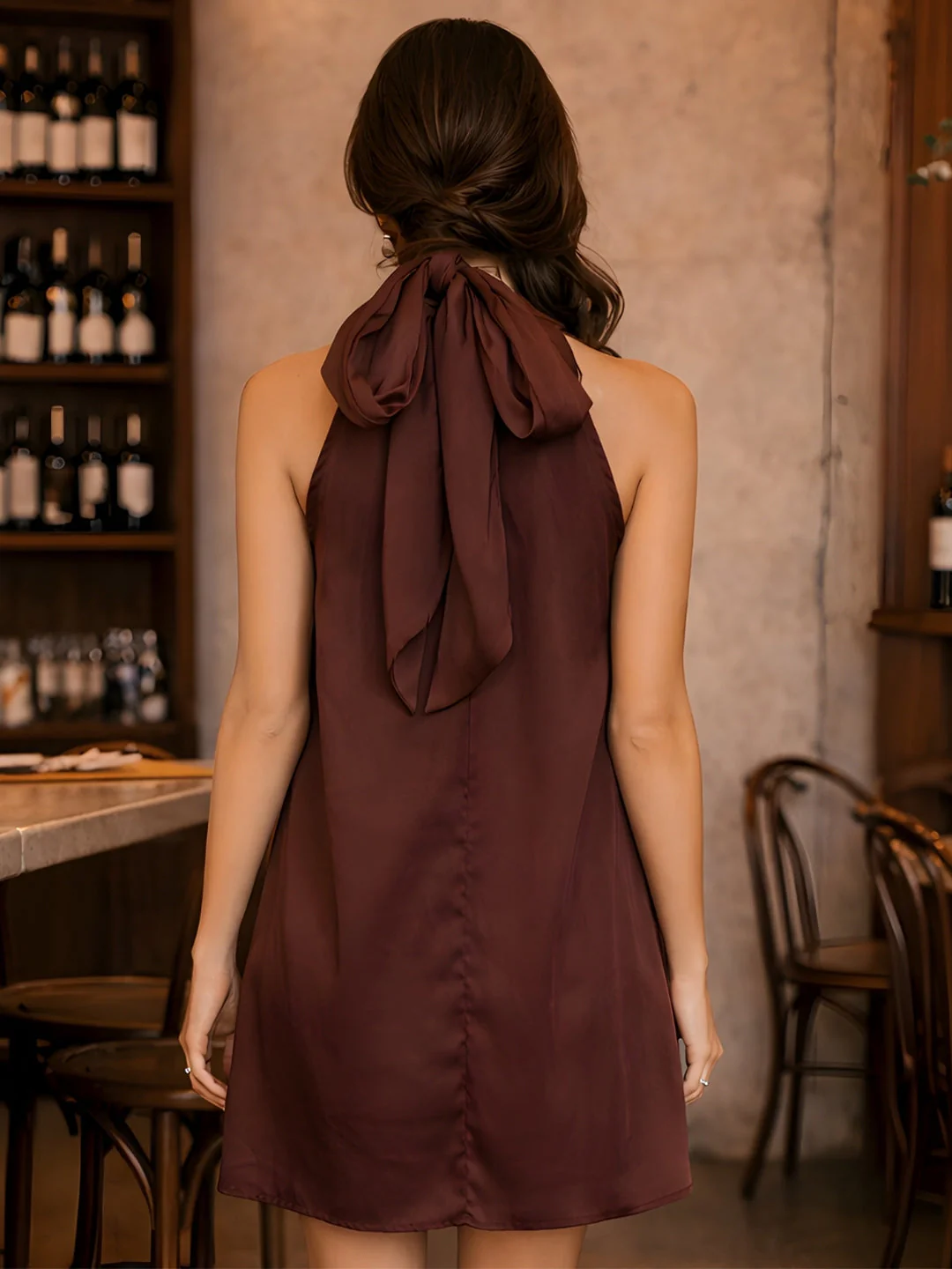 Brown Solid Sleeveless Mini Dress - Image 4