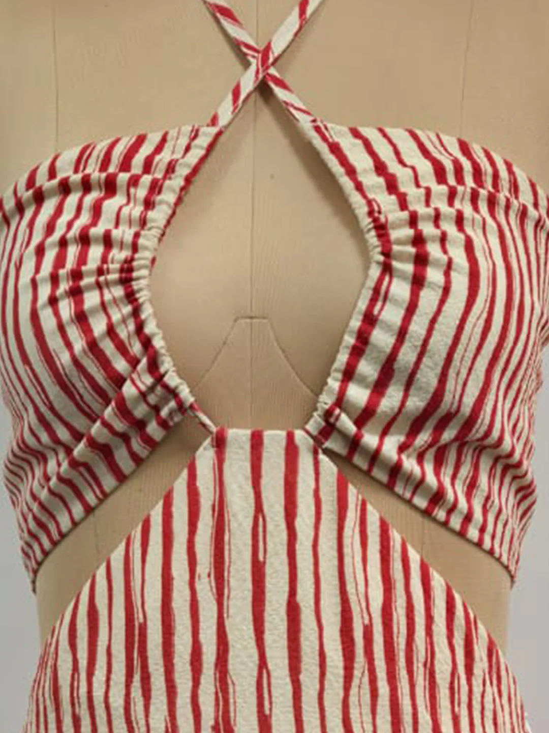 Cream Stripes Sleeveless Mini Dress - Image 5