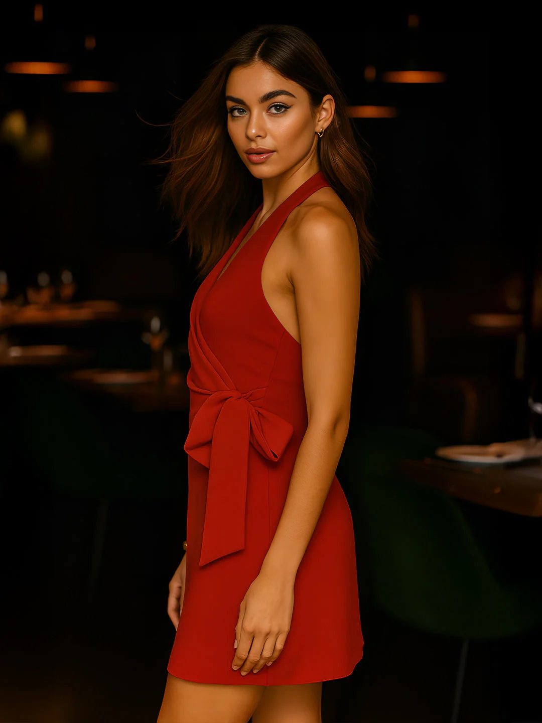 Red Solid Sleeveless Mini Dress - Image 3