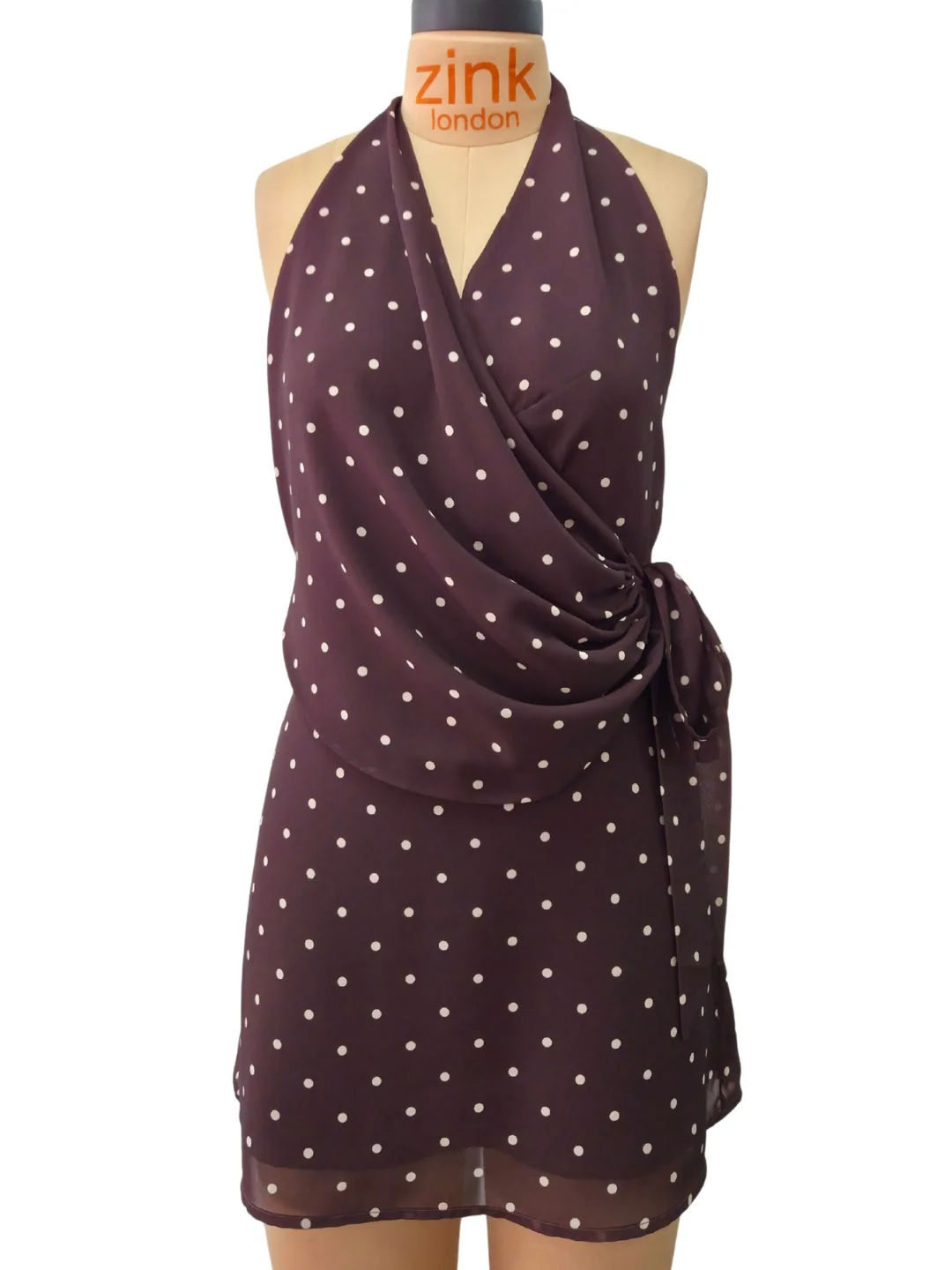 Brown Polka Dot Sleeveless Mini Dress - Image 5