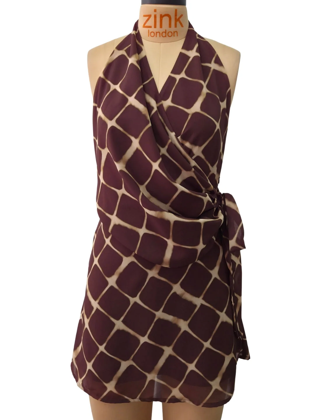 Brown Geometric Sleeveless Mini Dress - Image 5