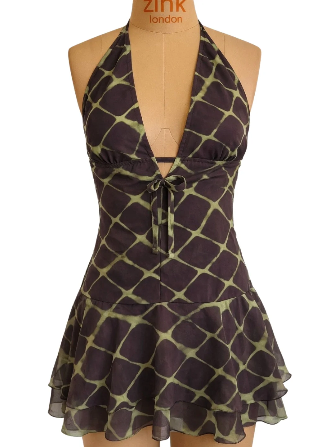 Green Geometric Shoulder Straps Mini Dress - Image 5