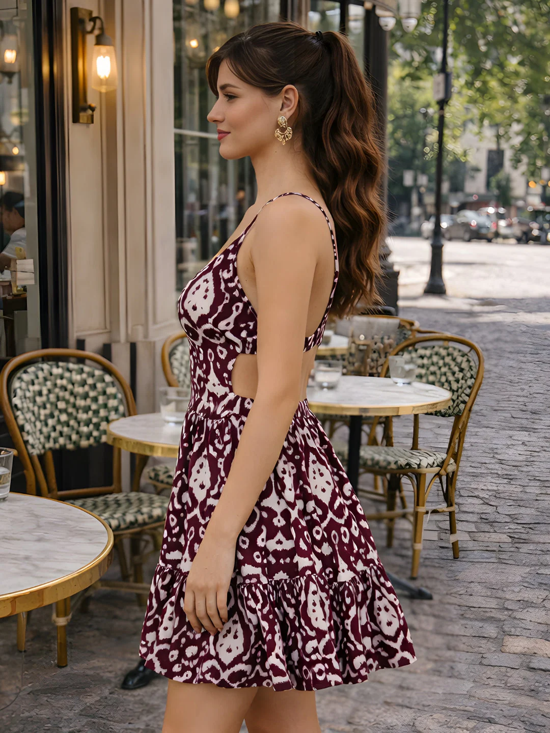 Brown Ethnic Motifs Shoulder Straps Mini Dress - Image 3