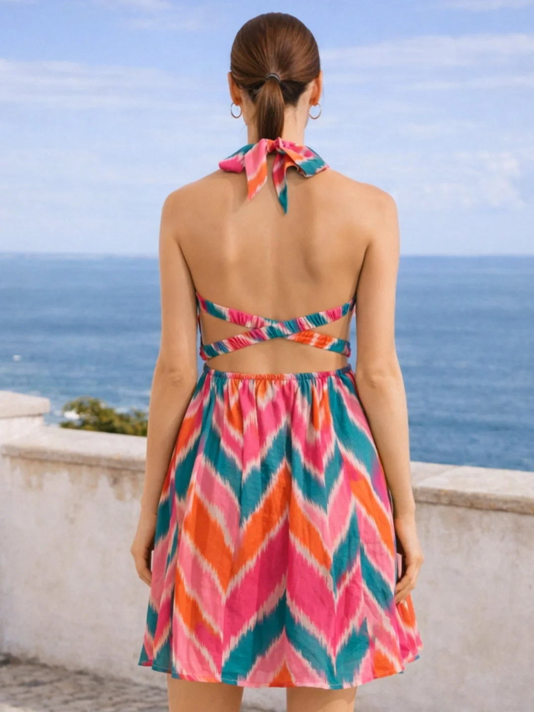 Multi Zig Zag Sleeveless Mini Dress - Image 4