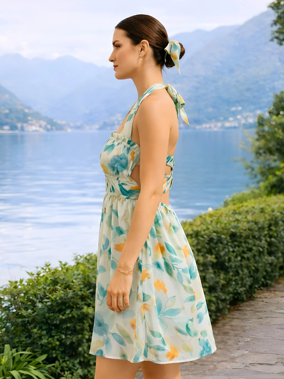 Cream Floral Sleeveless Mini Dress - Image 3