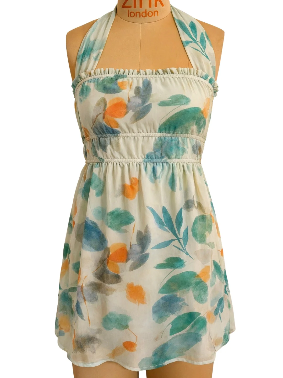 Cream Floral Sleeveless Mini Dress - Image 5