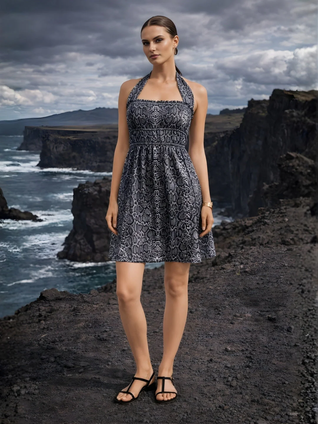 Black Animal Print Sleeveless Mini Dress