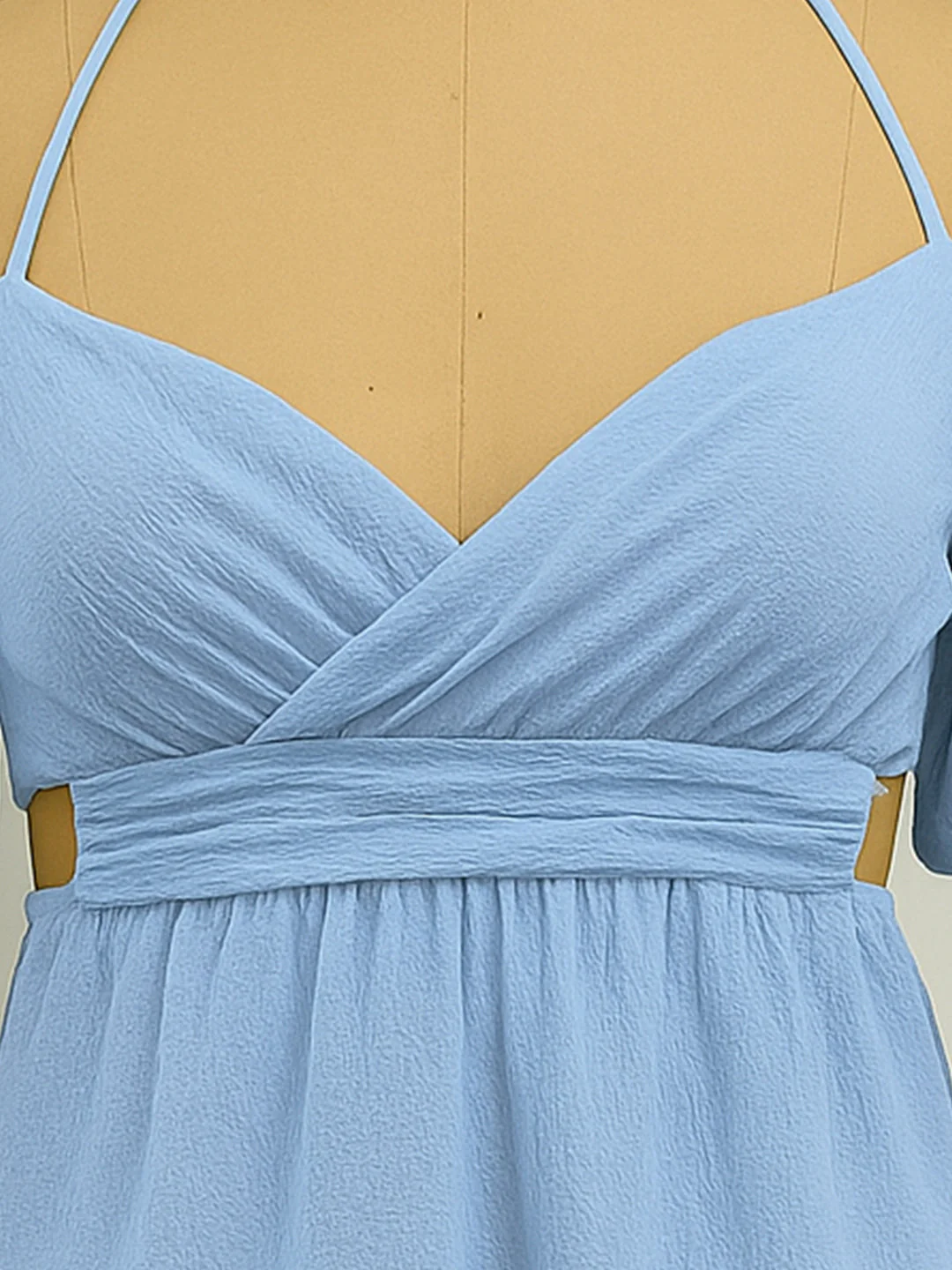Blue Solid Off-Shoulder Mini Dress - Image 5