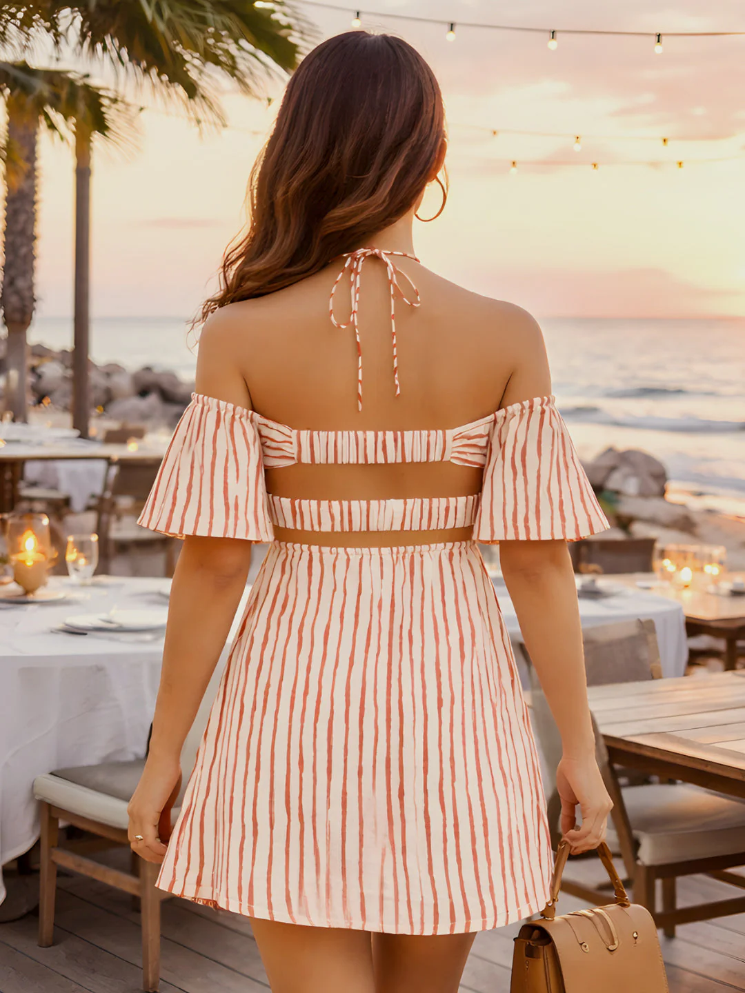 Cream Stripes Off-Shoulder Mini Dress - Image 4