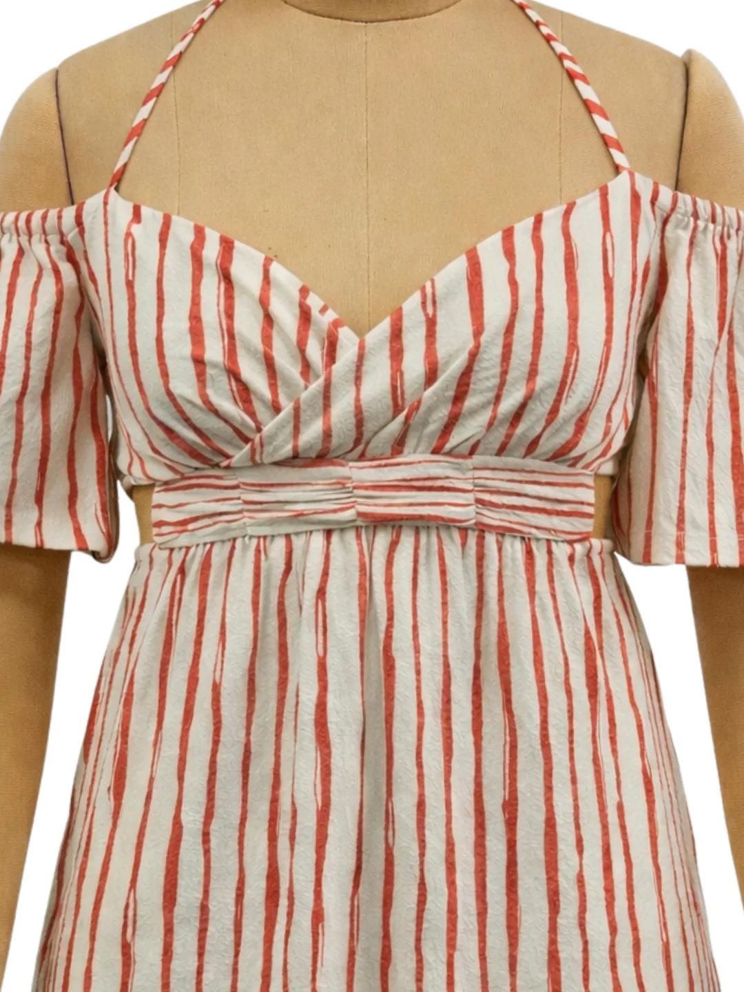 Cream Stripes Off-Shoulder Mini Dress - Image 5