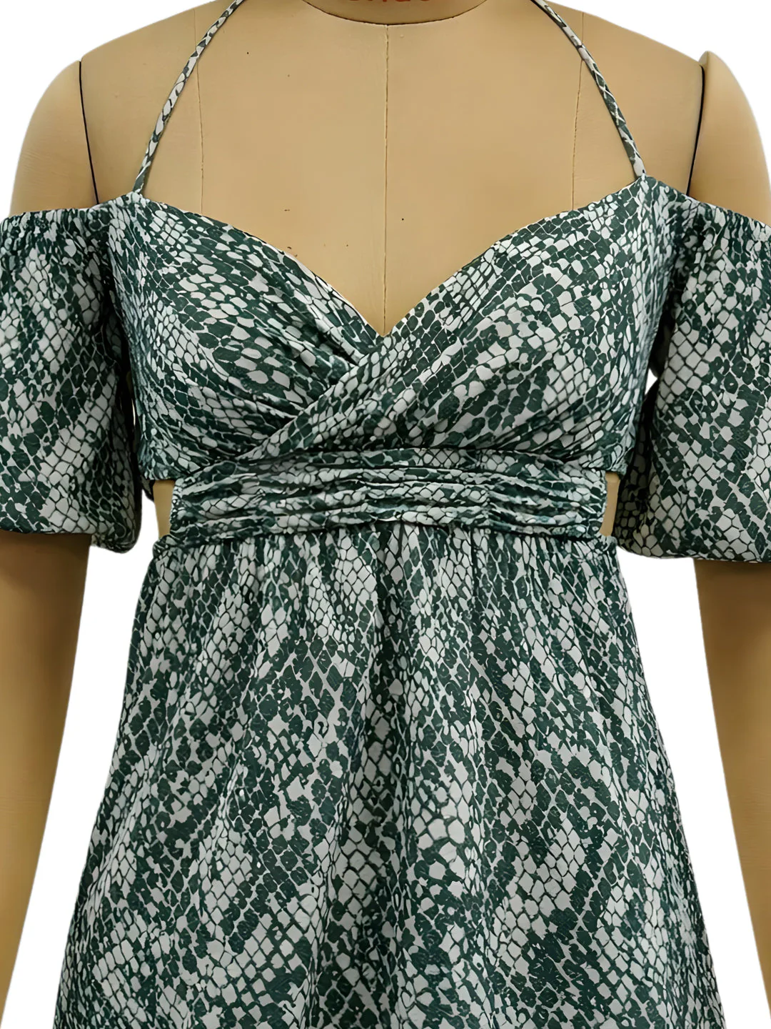 Green Animal Print Off-Shoulder Mini Dress - Image 5