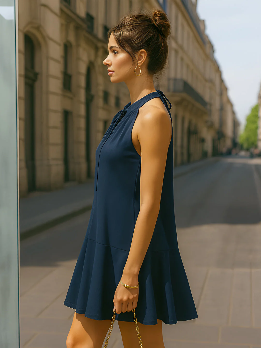 Navy Solid Sleeveless Mini Dress - Image 3