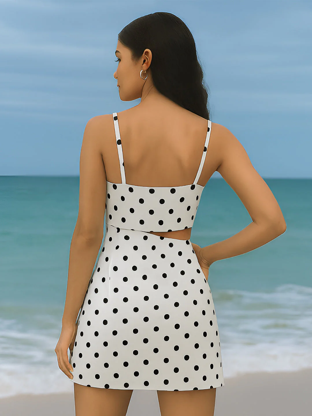 White Polka Dot Shoulder Straps Mini Dress - Image 4