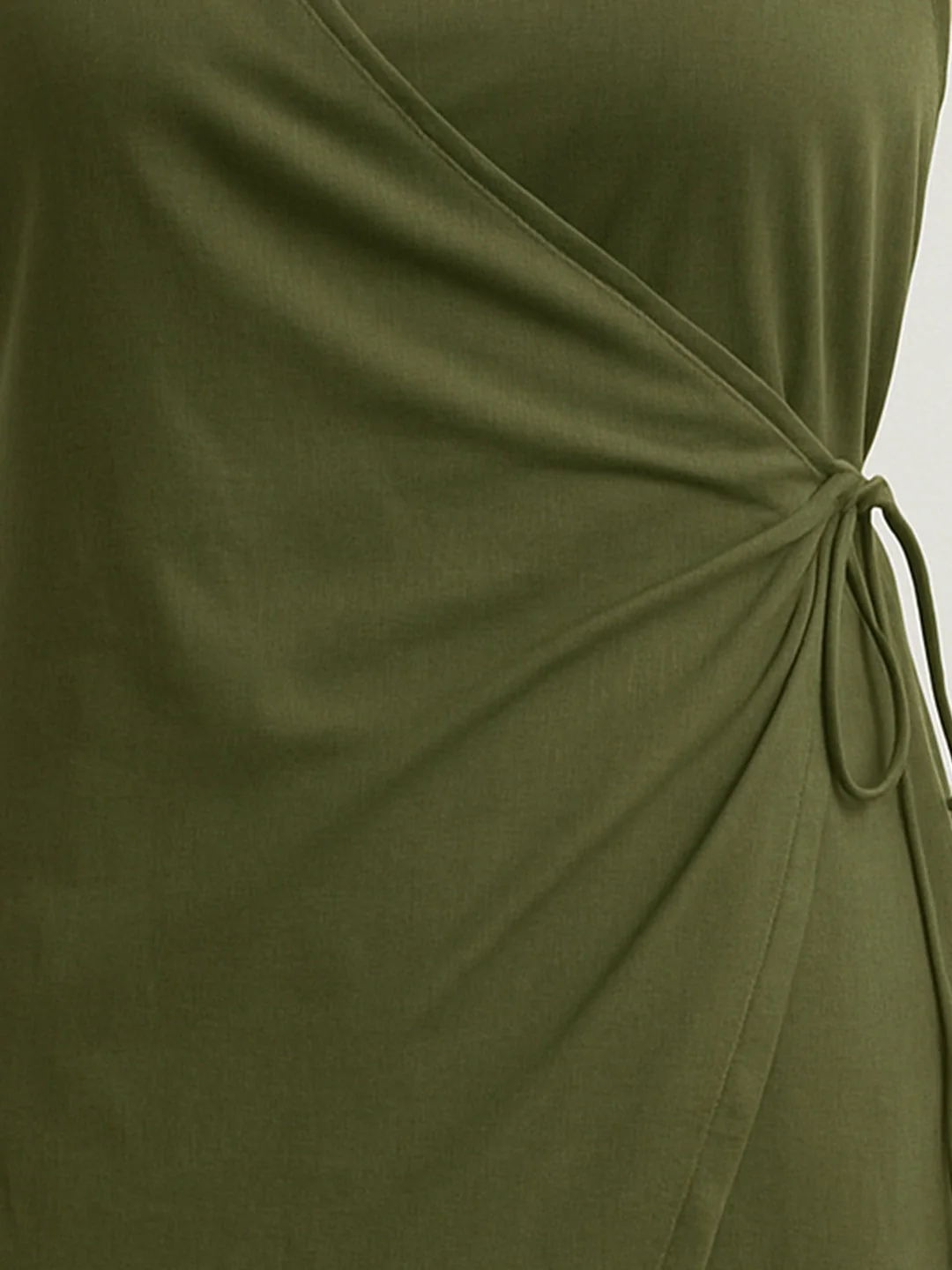 Olive Solid Shoulder Straps Mini Dress - Image 5