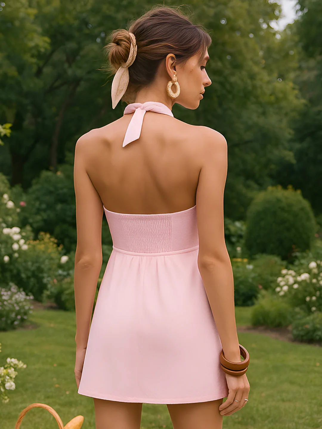 Pink Solid Sleeveless Mini Dress - Image 4