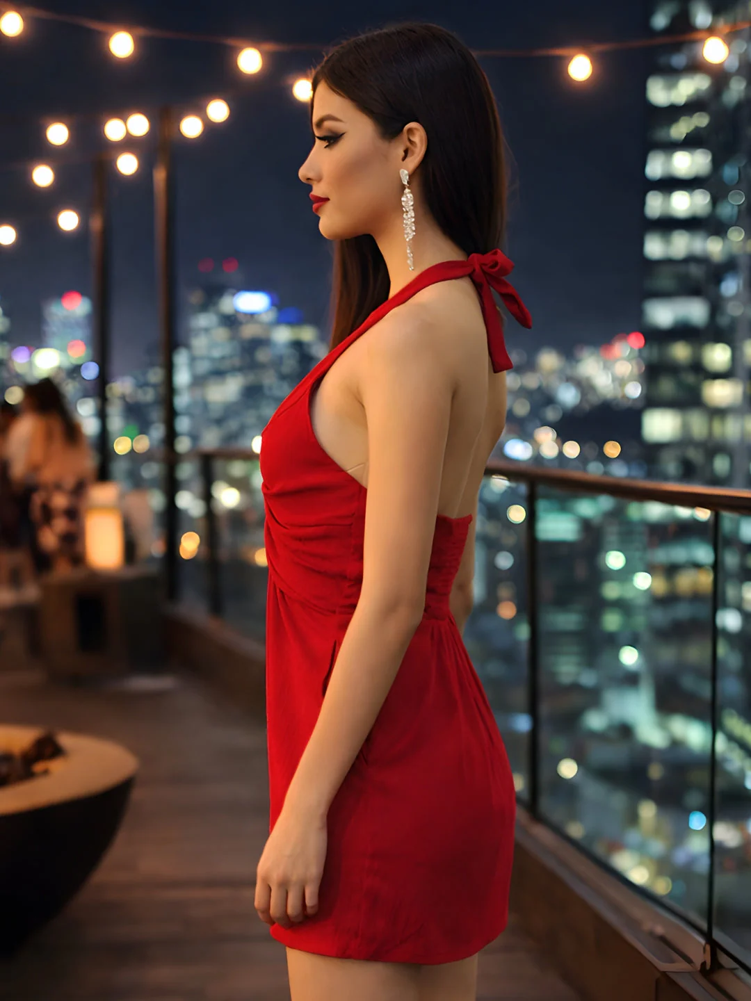 Red Solid Sleeveless Mini Dress - Image 3
