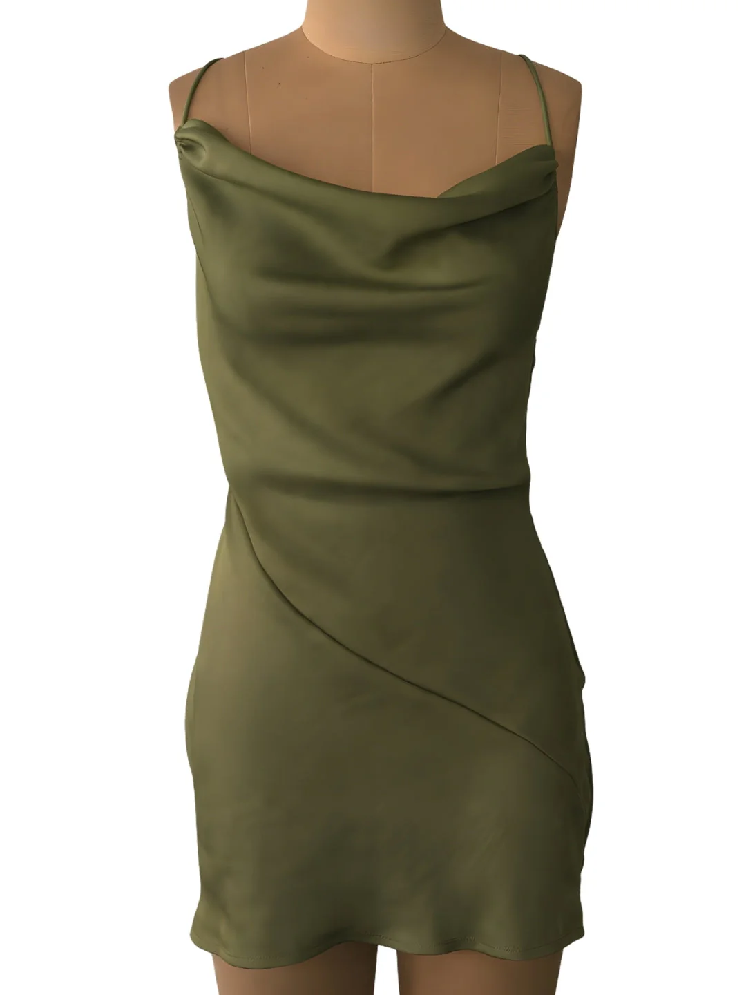 Olive Solid Shoulder Straps Mini Dress - Image 5