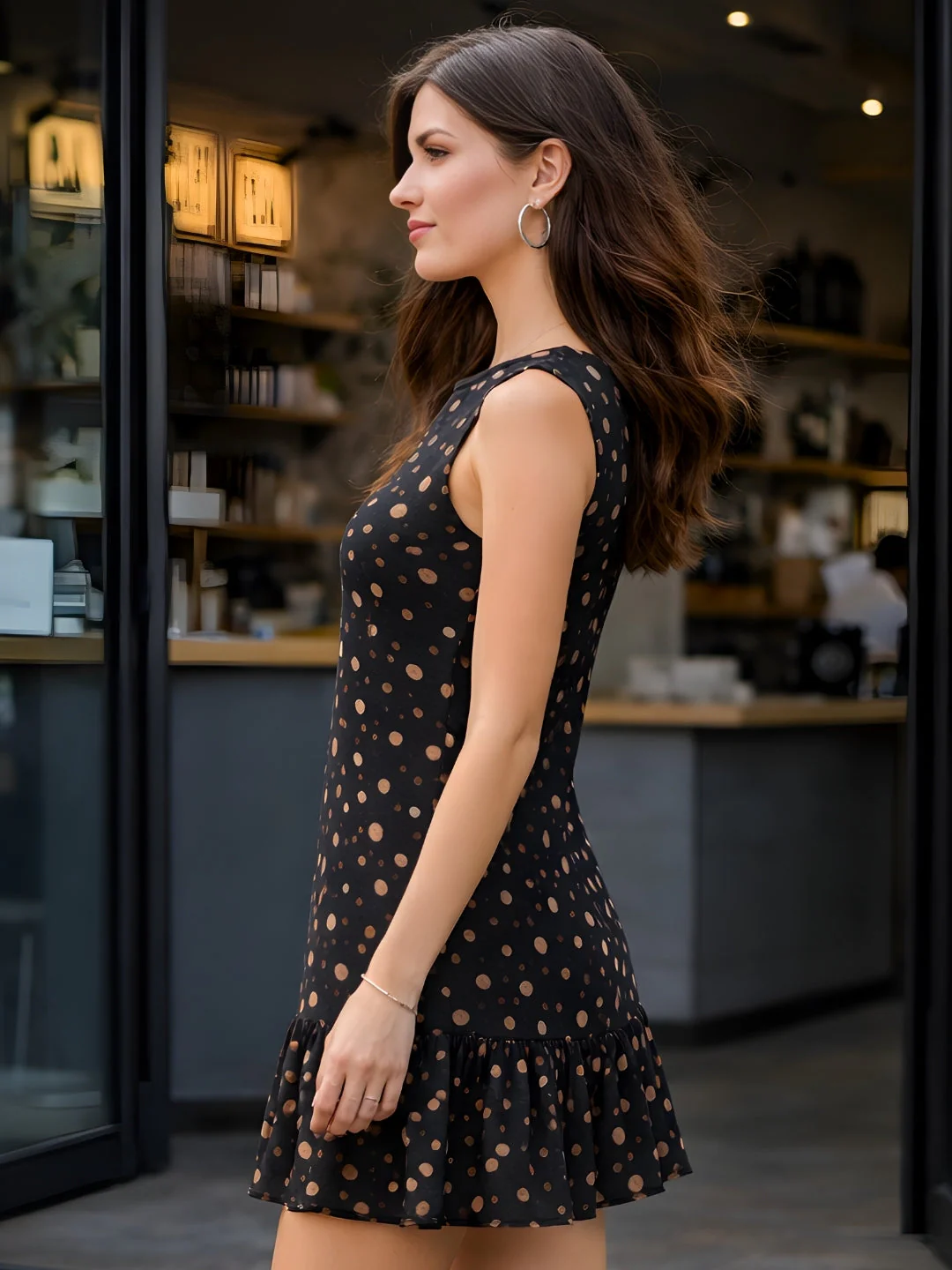 Black Polka Dot Sleeveless Mini Dress - Image 3