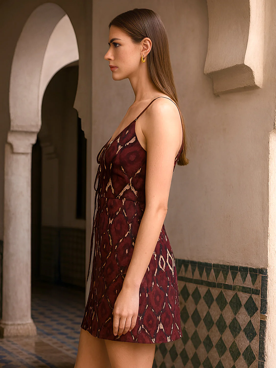 Brown Ethnic Motifs Mini Dress - Image 3