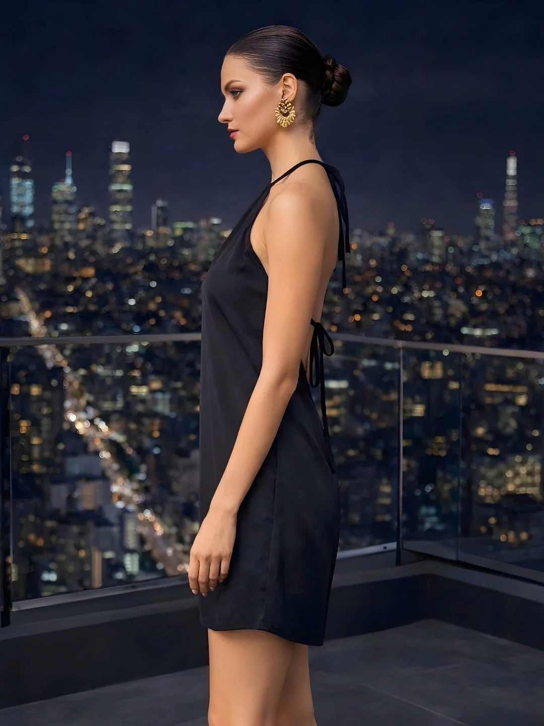 Black Solid Mini Dress - Image 3