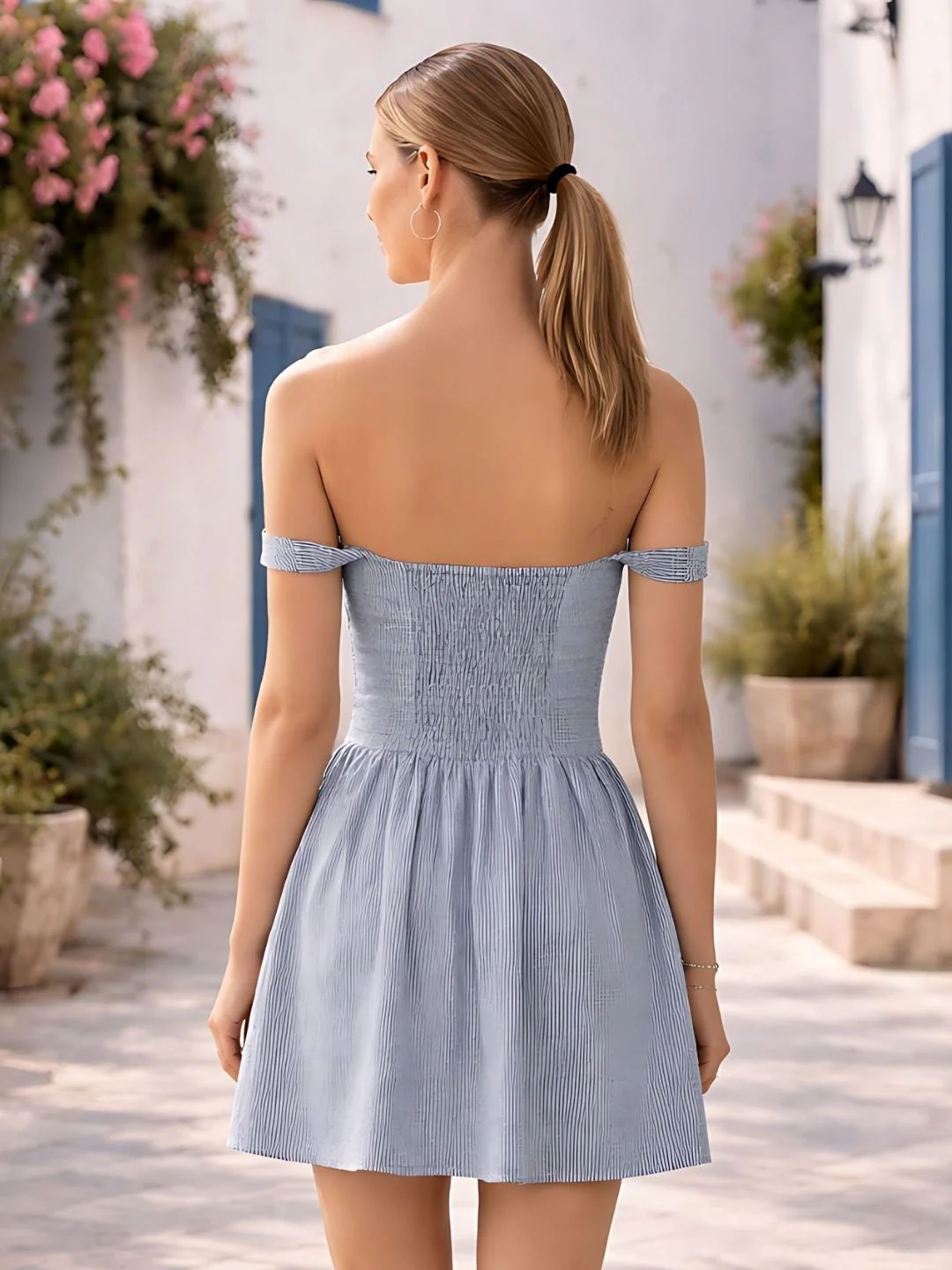 Blue Stripes Sleeveless Mini Dress - Image 4