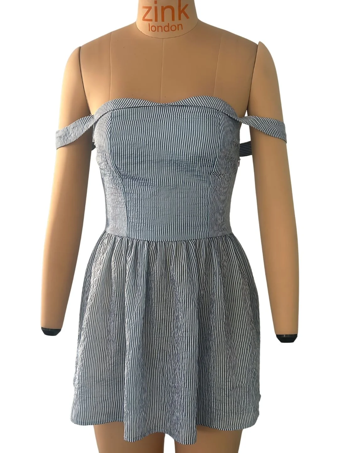 Blue Stripes Sleeveless Mini Dress - Image 5