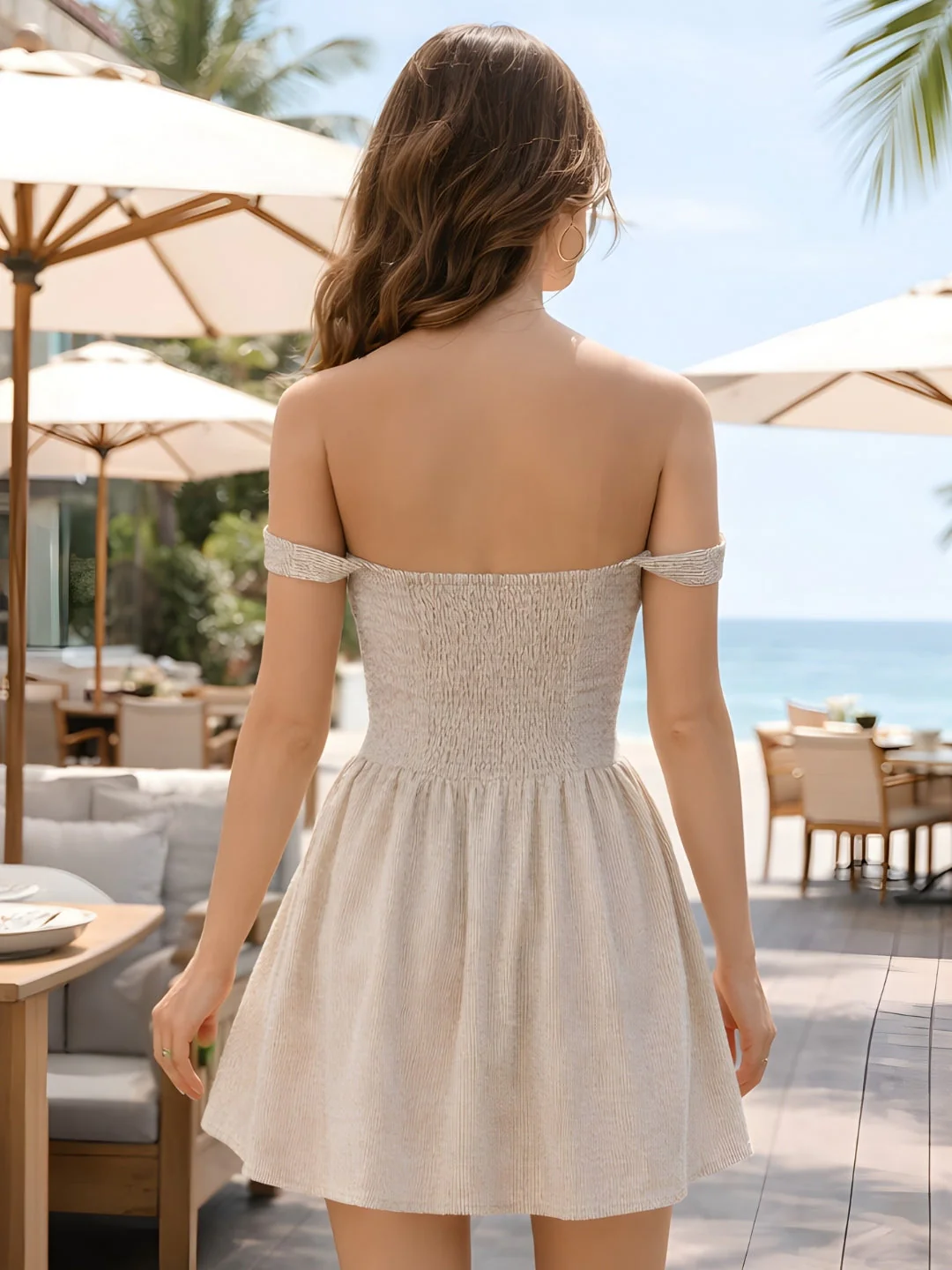 Cream Stripes Sleeveless Mini Dress - Image 4
