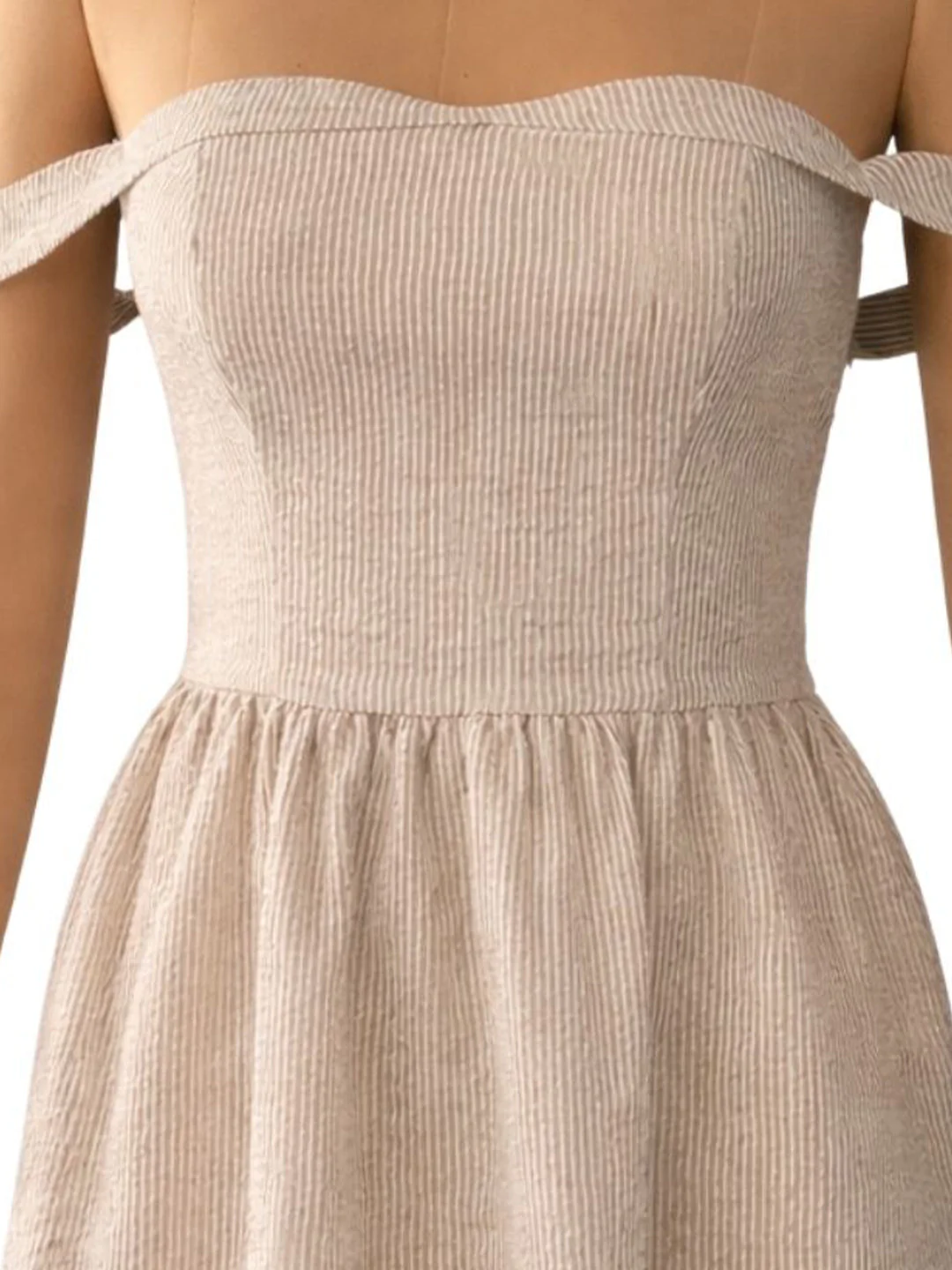 Cream Stripes Sleeveless Mini Dress - Image 5